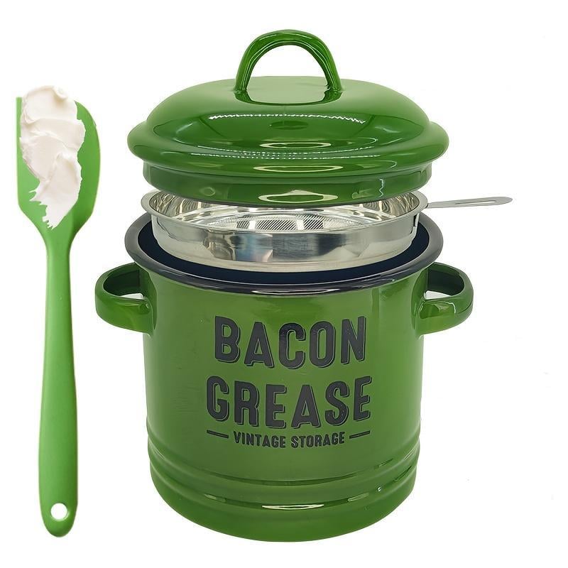 Top Christmas Gift 2026 🎅-46 oz bacon grease container with strainer and food-grade silicone spatula