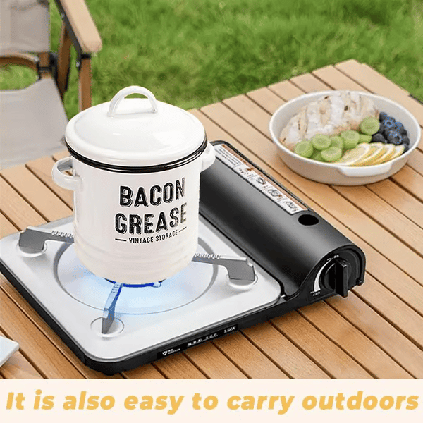 Top Christmas Gift 2026 🎅-46 oz bacon grease container with strainer and food-grade silicone spatula