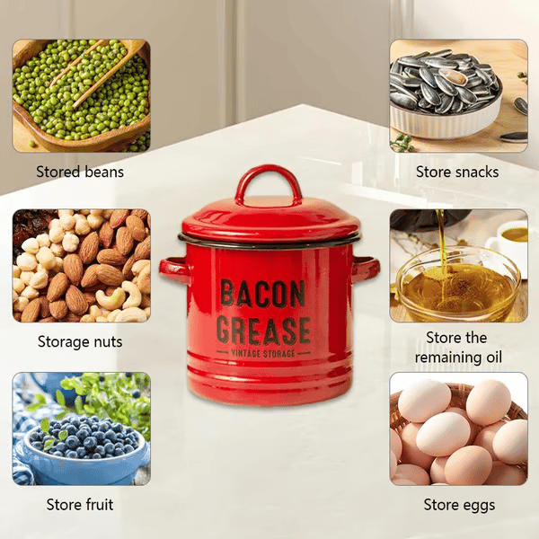 Top Christmas Gift 2026 🎅-46 oz bacon grease container with strainer and food-grade silicone spatula