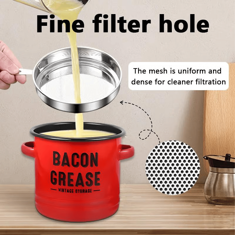 Top Christmas Gift 2026 🎅-46 oz bacon grease container with strainer and food-grade silicone spatula