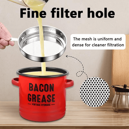 Top Christmas Gift 2026 🎅-46 oz bacon grease container with strainer and food-grade silicone spatula