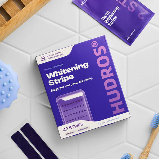 HUDROS® Purple Teeth Whitening Strips - 7/21 Whitening Sessions - Safe for Enamel - Non Sensitive Teeth Whitening - Peroxide-Free