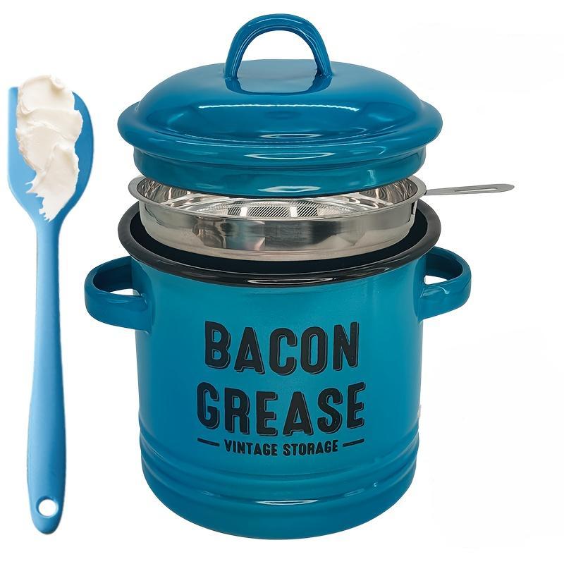 Top Christmas Gift 2026 🎅-46 oz bacon grease container with strainer and food-grade silicone spatula