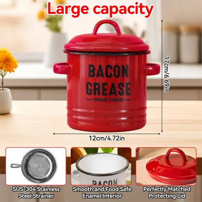 Top Christmas Gift 2026 🎅-46 oz bacon grease container with strainer and food-grade silicone spatula