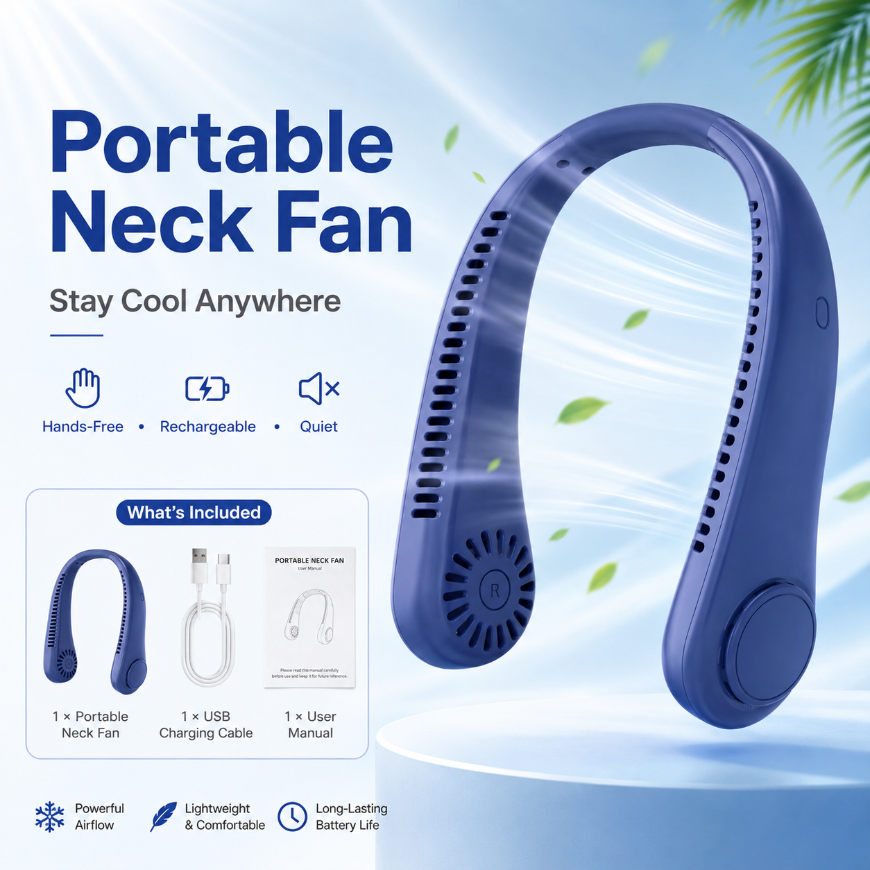 ⚡Billhol®  49% OFF Today – ❄️ Stay Cool Anywhere – New Portable Neck Fan | Hands-Free • Lightweight • USB Rechargeable-QO